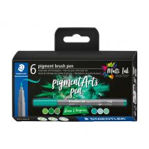 STAEDTLER Pigment brush pen, set van 6 - Greens & Turquoises
