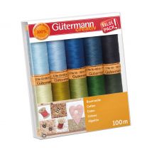 Gütermann Naaigaren set katoen, 10 spoelen - Blauw-Groen, Col. 5