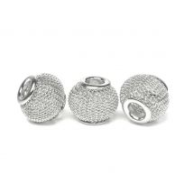 Netkraal, groot gat kraal, ca. 14 x 11 mm - Zilver/Wit
