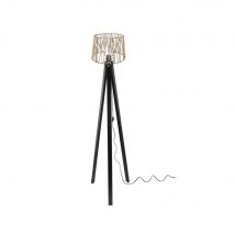 Lampada da terra treppiede nero con paralume in iuta DECONE1188