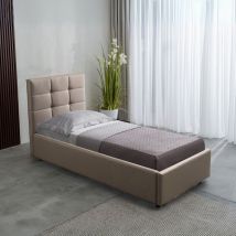 Letto singolo con contenitore Napoli ecopelle colore tortora