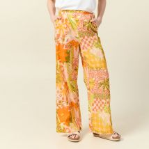 Pantalon large taille haute en coton orange corail femme taille 34