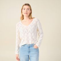 Vib's - Pull ajouré col v manches longues ecru femme M