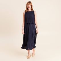 Vib's - Robe longue évasée plissée sans manches bleu marine femme 38