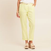 Vib's - Pantalon coupe chino en lin ceinturé jaune clair femme 38