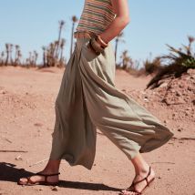 Pantalon jupe-culotte large vert clair femme taille 48