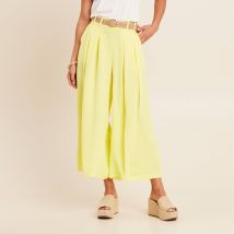 Pantalon jupe-culotte large jaune clair femme taille 40