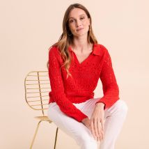 Vib's - Polo détails ajourés orange foncé femme S