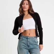 Gilet court ajusté velours col montant noir femme taille L