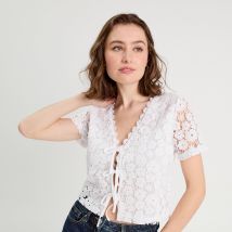 Vib's - T-shirt noué guipure blanc femme L