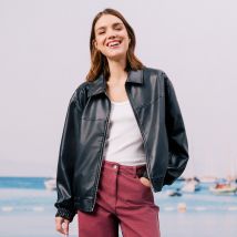 Vib's - Bomber oversize similicuir col chemise noir femme M