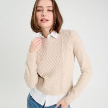 Vib's - Pull 2-en-1 chemise beige femme L