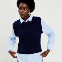 Vib's - Pull chemise 2-en-1 bleu marine femme S