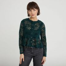 Vib's - Blouse péplum dentelle vert foncé femme M