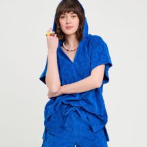 Poncho de plage capuche bleu electrique femme taille M/L