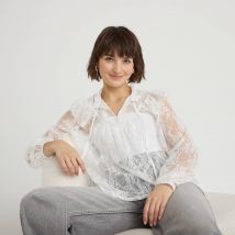 Vib's - Blouse col rond manches longues dentelle ecru femme S