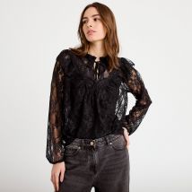 Vib's - Blouse col rond manches longues dentelle noir femme L