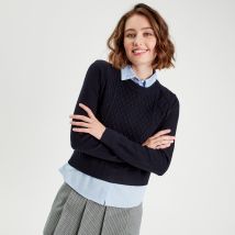 Vib's - Pull 2-en-1 chemise bleu marine femme S