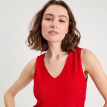 Débardeur broderie anglaise rouge femme taille S