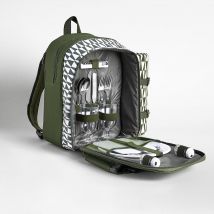 2 Person Green Geo Picnic Backpack with Blanket