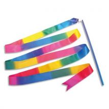 Lot de 4 rubans de GRS longueur 3 m avec baguette de 40 cm, couleur arc en ciel