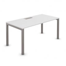 Bureau Osmose plateau avec trappe d'accès L140 x P80 cm Blanc - pieds métal Aluminium