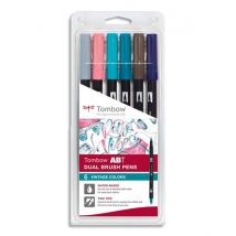 Feutres-pinceau Tombow ABT Dual Brush Pen assortis vintage - encre à base d'eau - set de 6 - aquarellables