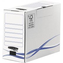 Boîte archives carton Bankersbox - dos 15 cm - pour format 24 x 32 cm, H. 255 mm x l. 15 cm x P. 319 mm - Blanc / Bleu - 100% recyclé certifié FSC - 