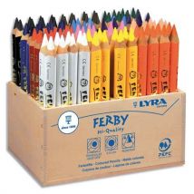 Présentoir en bois Lyra contenant 96 crayons de couleur triangulaires mine 6,25 mm Ferby assortis