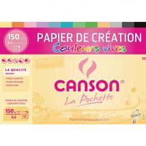 Papier de Création Canson - 21 x 29,7 cm - 150g - assortiment de couleurs vives - pochette de 12 feuilles - Lot de 10