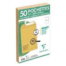 Pochette kraft brun Clairefontaine 229 x 324 mm 90g sans fenêtre - Autocollante avec bande protectrice - Lot de 50