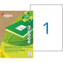 Etiquettes Adresses Recyclées Blanches Apli - 199,6 X 289,1 Mm - 100 Feuilles A4 - 100 Étiquettes Par Boîte