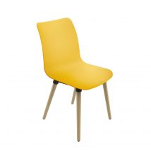 Chaise coque Dahlia - Jaune , Pieds bois