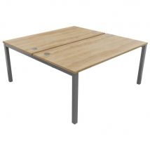 Bureau Bench 2 Postes Osmose Départ L160 X P163 Cm Plateaux Chêne Nebraska Pieds Métal Aluminium