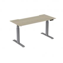 Bureau Électrique Hauteur Réglable Nova L180 Cm Plateau Échancré Chêne - Pieds Métal Gris