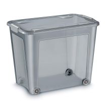 Boîte de rangement à roulettes Cep - avec couvercle et poignées clips - Polypropylène 100% recyclable - 67 Litres - Gris translucide