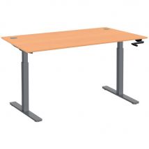Bureau Assis-Debout Nova à Manivelle L.140 x P.80 cm - Plateau avec Obturateurs Hêtre - Pieds métal Gris