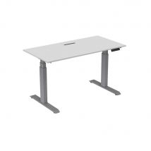 Bureau électrique hauteur réglable Nova L160 cm plateau avec top access Blanc - pieds métal Gris