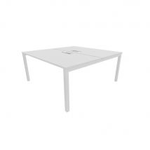 Bureau bench 2 postes Osmose avec trappe d'accès aux câbles - module départ L160 x P163 cm Plateaux Blanc Pieds métal Blanc