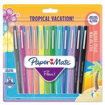 Stylo Feutre À Capuchon Paper Mate Flair Original Pointe Moyenne 0,7 Mm - Pochette 12 Couleurs Tropical