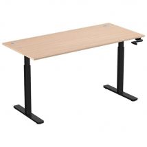 Bureau Assis-Debout Nova à Manivelle L.180 x P.80 cm - Plateau avec Obturateurs Hêtre - Pieds métal Noir