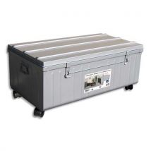 Malle de rangement en métal coloris aluminium - 4 roulettes