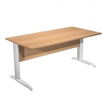 Bureau droit Pulse Métal - L160 x P80 cm - Plateau Hêtre - Pieds métal Aluminium
