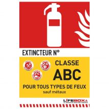 Panneau de signalisation Lifebox - classe feu ABC - présence d'extincteur à poudre