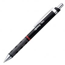 Stylo bille rétractable pointe moyenne avec grip Rotring Tikky - Corps noir - Encre bleue - Lot de 2