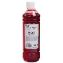 Flacon de 500ml d'encre à dessiner rouge. Couleurs intenses, totalement aquarellable, fusante