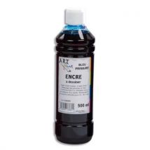 Flacon de 500ml d'encre à dessiner bleu. Couleurs intenses, totalement aquarellable, fusante