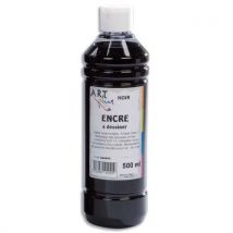 Flacon de 500ml d'encre à dessiner noir. Couleurs intenses, totalement aquarellable, fusante