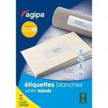 Etiquettes blanches coins arrondis multi-usage AGIPA 119613 63,5 x 38,1 mm - Pochette de 525