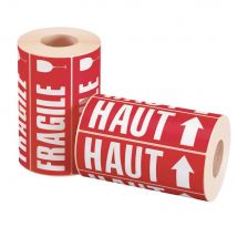 Étiquettes adhésive pré-imprimée "HAUT" - rouleau de 500 Étiquettes 16,5 x 5,5 cm - paquet 2 unités